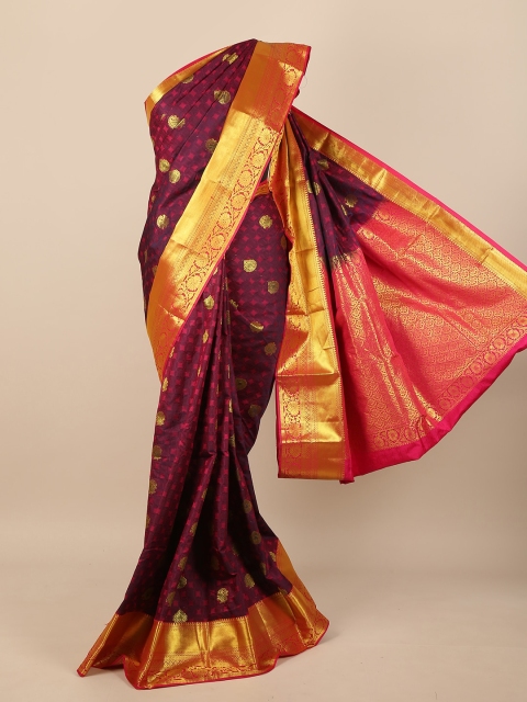 

Pothys Burgundy & Gold-Toned Woven Design Pure Silk Saree