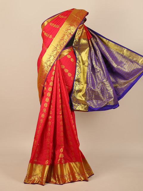 

Pothys Pink & Purple Woven Design Zari Pure Silk Saree