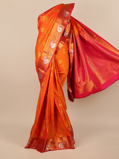 

Pothys Orange & Gold-Toned Woven Design Zari Pure Silk Saree