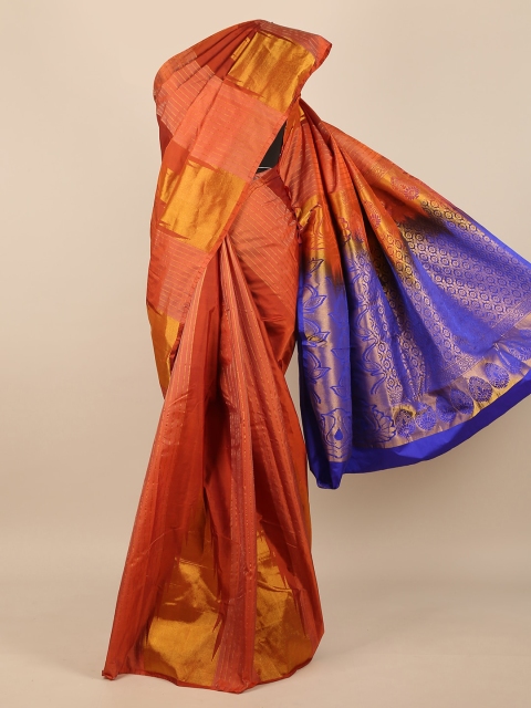 

Pothys Rust & Blue Woven Design Pure Silk Saree