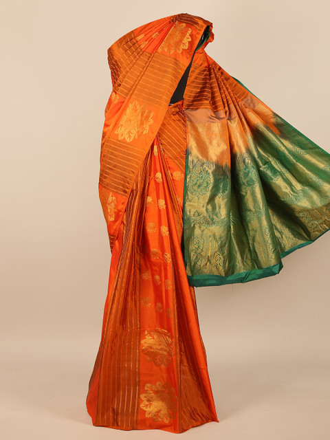 

Pothys Orange & Green Woven Design Zari Pure Silk Saree
