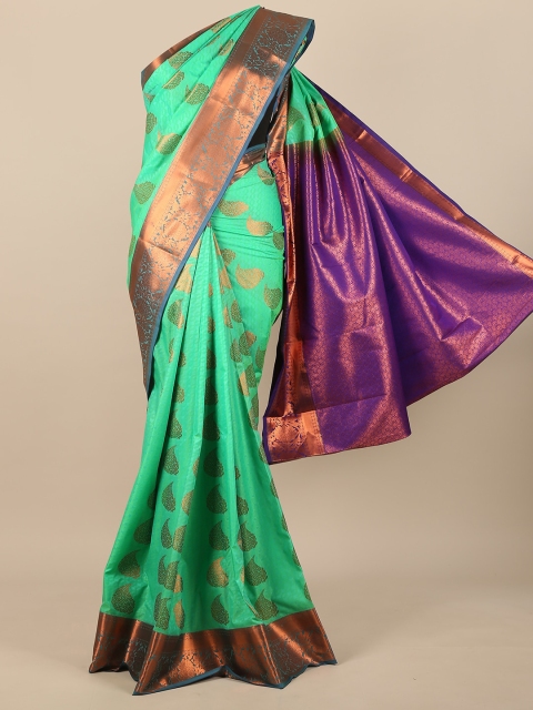

Pothys Green & Purple Woven Design Pure Silk Saree