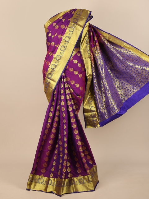 

Pothys Burgundy & Blue Woven Design Pure Silk Saree