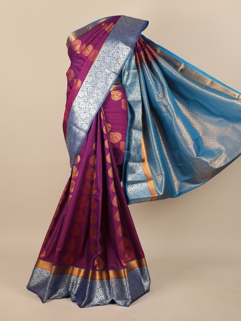 

Pothys Burgundy & Blue Woven Design Pure Silk Saree