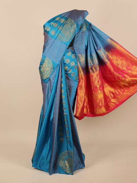 

Pothys Blue & Orange Woven Design Pure Silk Saree