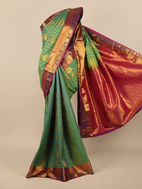 

Pothys Green & Purple Woven Design Pure Silk Saree