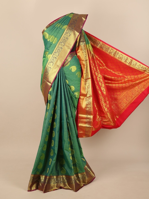 

Pothys Green & Red Woven Design Pure Silk Saree