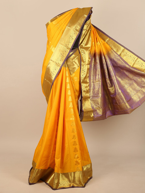 

Pothys Yellow & Purple Ethnic Motifs Pure Silk Saree