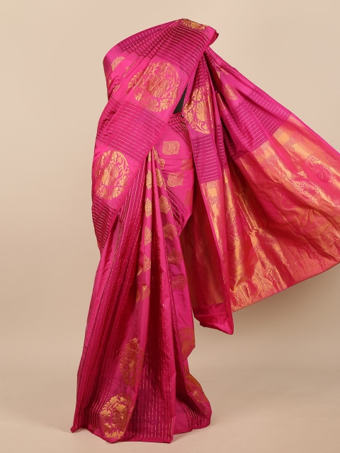 

Pothys Pink & Gold-Toned Woven Design Pure Silk Saree