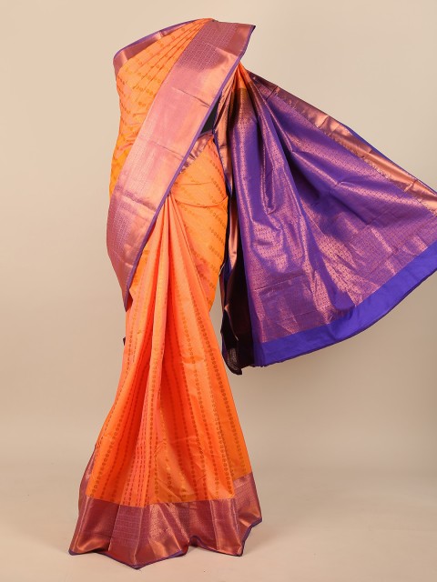 

Pothys Peach-Coloured & Purple Woven Design Zari Pure Silk Saree