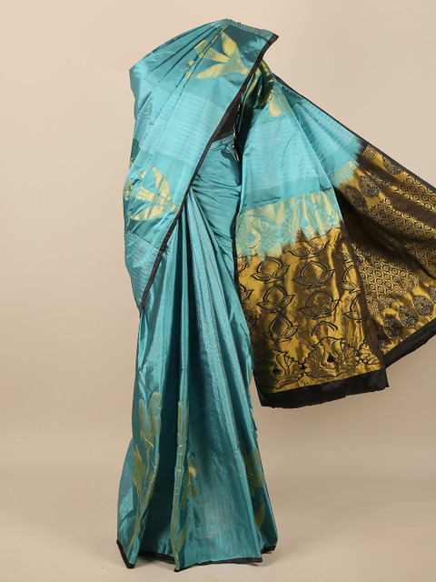 

Pothys Blue & Black Woven Design Pure Silk Saree