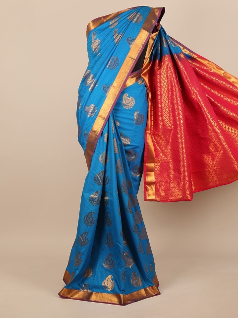 

Pothys Blue & Magenta Woven design Pure Silk Saree