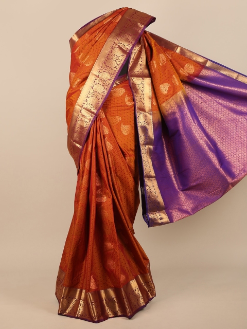 

Pothys Rust & Purple Woven Design Pure Silk Saree