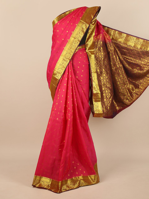 

Pothys Pink & Brown Woven Design Pure Silk Saree