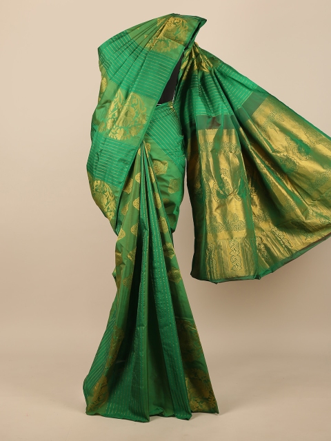 

Pothys Green & Gold-Toned Woven Design Zari Pure Silk Saree