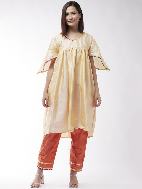 

InWeave Women Beige Empire Dupion Silk Kurta with Trousers