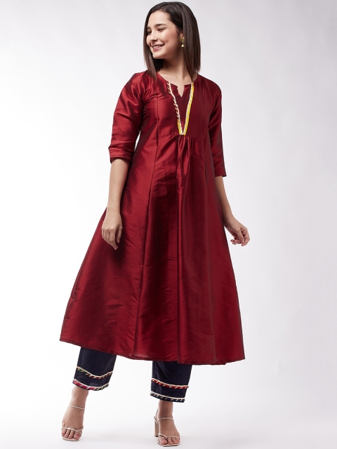 

InWeave Women Maroon Pleated Gotta Patti Dupion Silk Kurta with Trousers