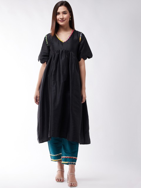 

InWeave Women Black Dupion Silk Kurta with Trousers