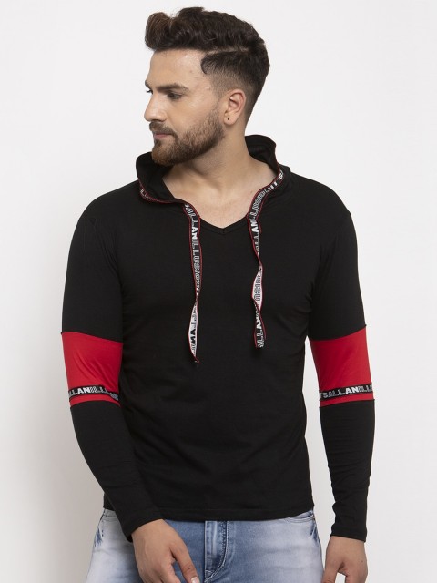 

KATSO Men Black & Red Colourblocked Hooded T-shirt