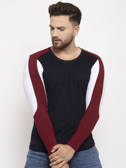 

KATSO Men Maroon Colourblocked Slim Fit T-shirt
