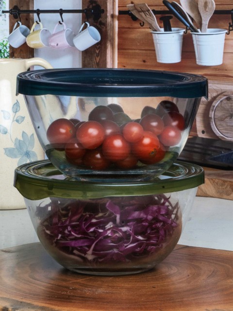 

Roxx Set of 4 Green & Teal Glass Glossy Bowls With Lid