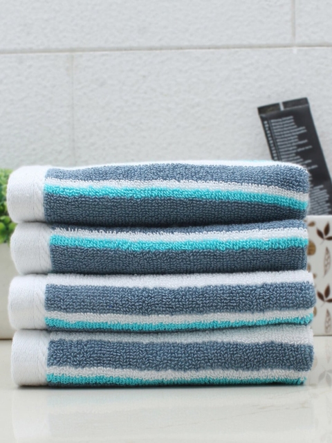 

AVI Living Set Of 4 Blue & White Striped 550 GSM Bath Towels, Navy blue