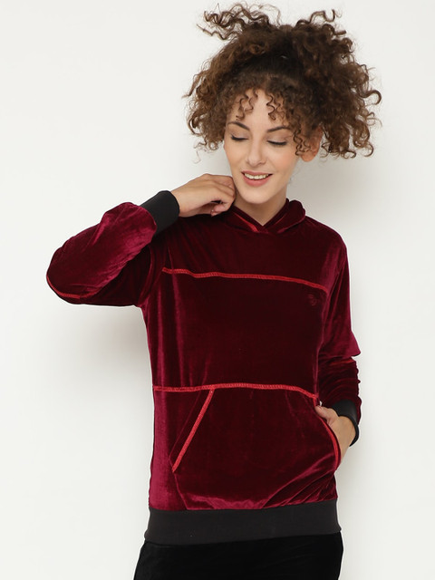 

Chkokko Women Burgundy Hooded Sporty Jacket