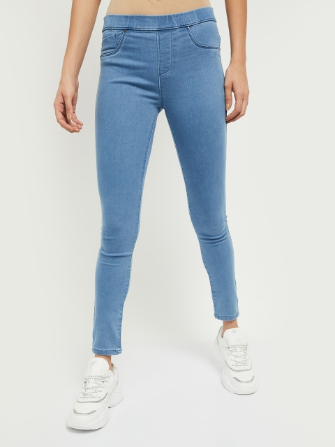 

max Women Blue Solid Slim-Fit Denim Jeggings