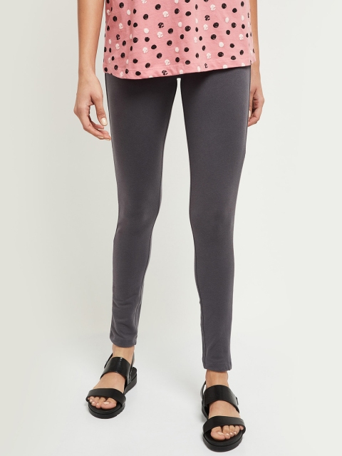 

max Women Grey Solid Slim-Fit Jeggings