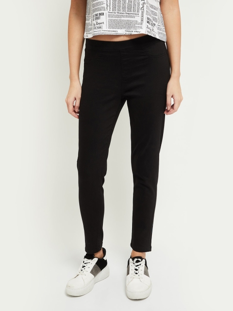 

max Women Black Solid Slim-Fit Treggings