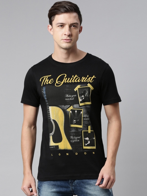 

DIXCY SCOTT Men Black and Yellow Graphic Printed T-shirt