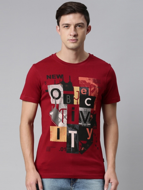 

DIXCY SCOTT Men Red Printed Raw Edge T-shirt