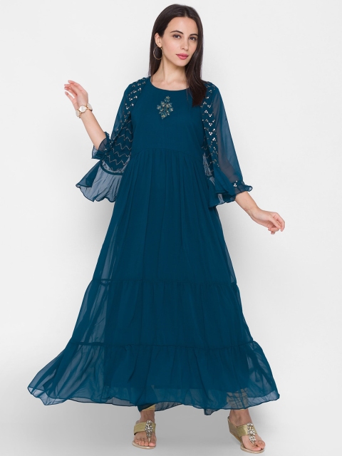 

ZOLA Women Blue Embellished Georgette Layered Tiered A-line Kurta