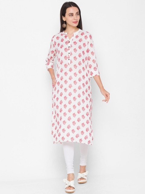 

ZOLA Women Off White & Pink Floral Printed Kurta