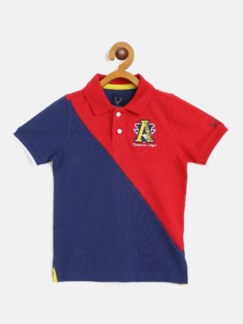 

Allen Solly Junior Boys Red & Navy Blue Colourblocked Polo Collar Cotton T-shirt