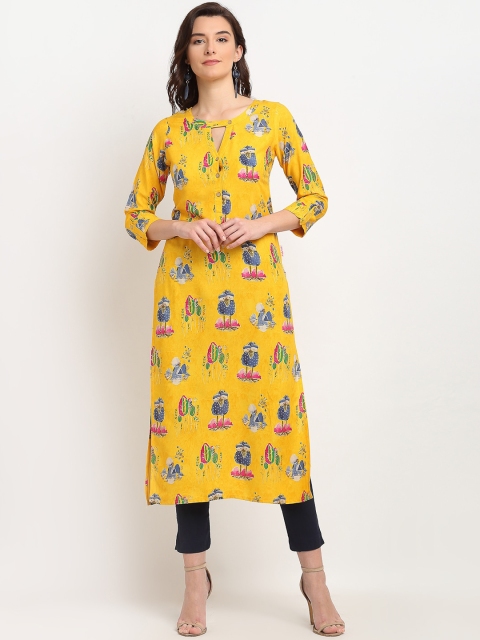 

Lovely Lady Women Yellow & Blue Quirky Printed Kurta