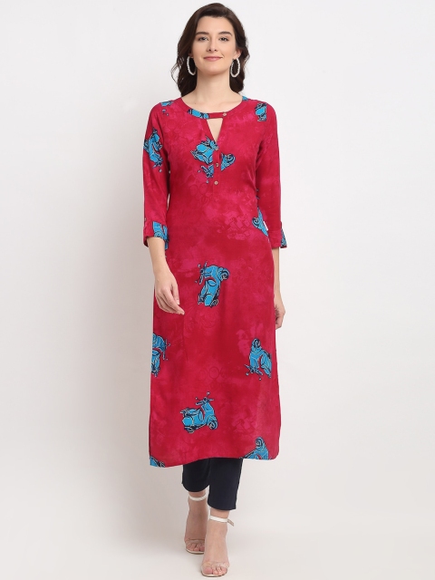 

Lovely Lady Women Magenta & Blue Quirky Printed Keyhole Neck Kurta