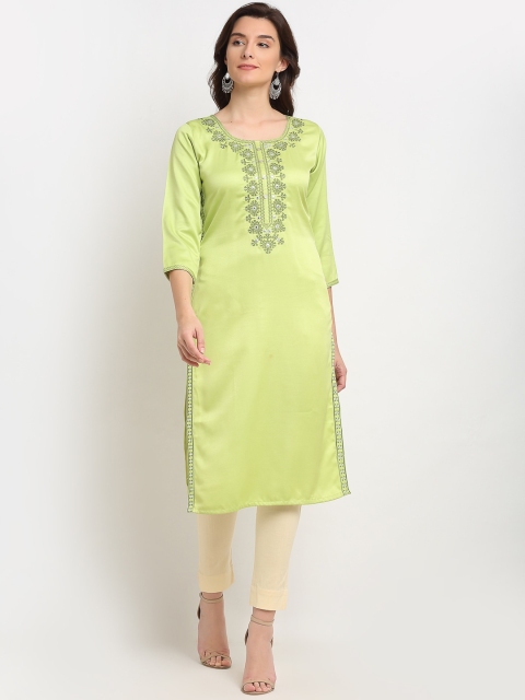 

Lovely Lady Women Lime Green Embroidered Mirror Work Kurta