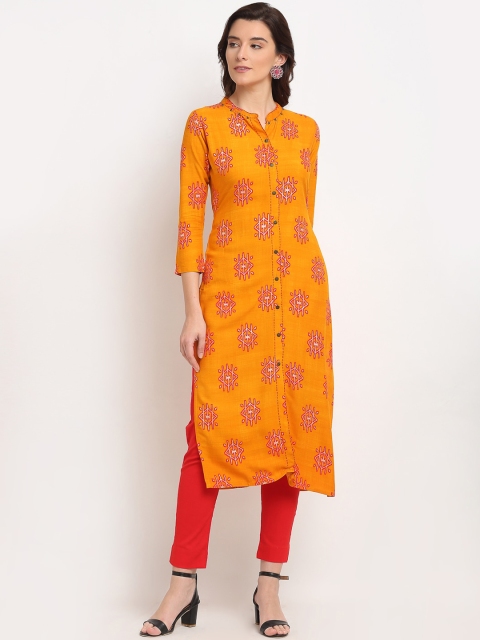 

Lovely Lady Women Mustard Yellow & White Geometric Printed Kurta