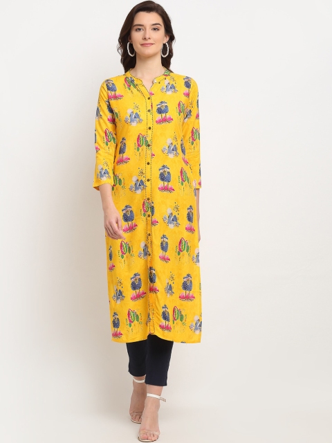 

Lovely Lady Women Yellow & Blue Geometric Printed Kurta