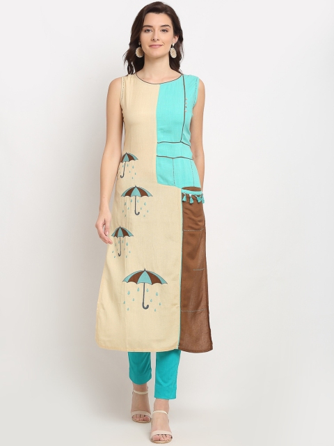 

Lovely Lady Women Brown & Blue Quirky Printed Kurta