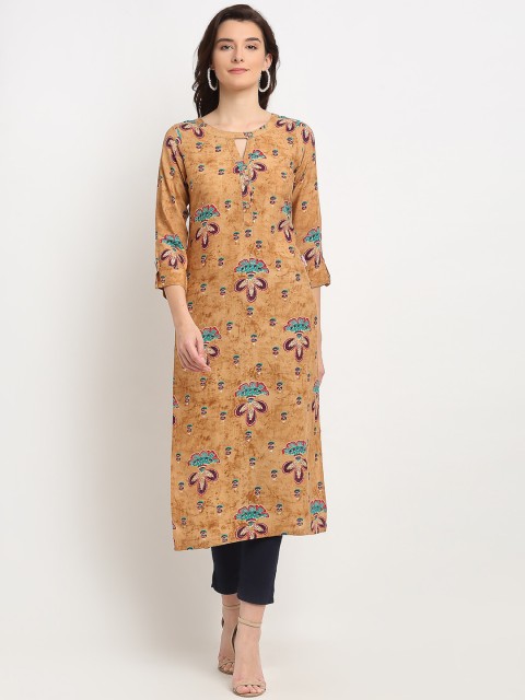 

Lovely Lady Women Beige & Red Quirky Printed Keyhole Neck Kurta