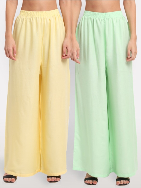 

NEUDIS Pack of 2 Women Yellow & Green Ethnic Palazzos