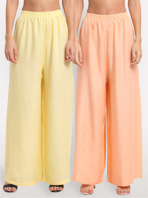 

NEUDIS Women Yellow & Peach-Coloured 2 Ethnic Palazzos