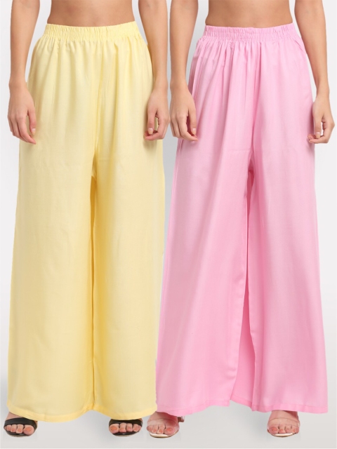 

NEUDIS Women Pack of 2 Yellow & Pink Ethnic Palazzos