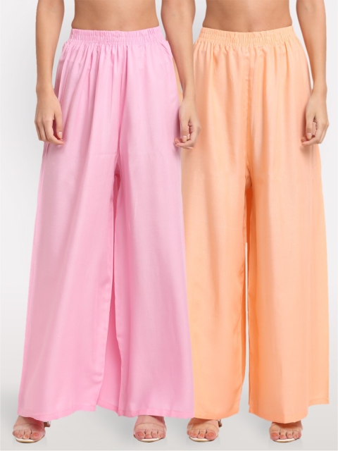 

NEUDIS Women Pack of 2 Pink & Peach-Coloured Ethnic Palazzos