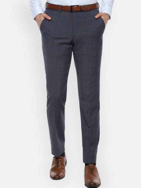 

Luxure by Louis Philippe Men Navy Blue Checked Slim Fit Formal Trousers