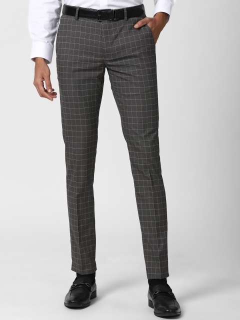 

Peter England Men Grey Checked Slim Fit Formal Trousers