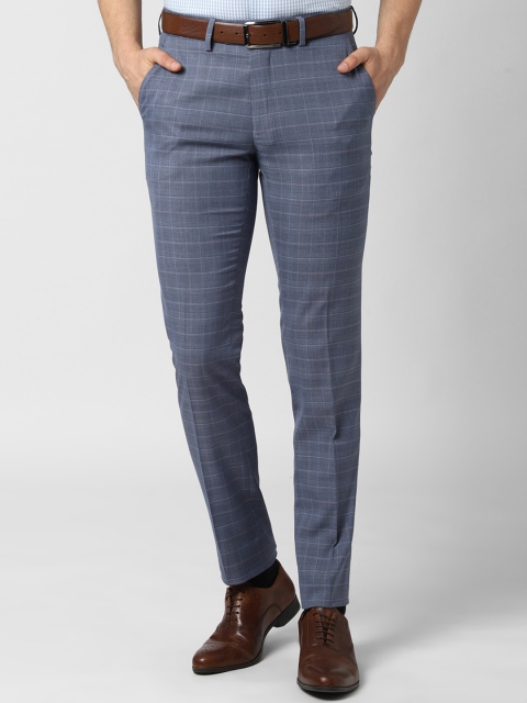 

Peter England Elite Men Navy Blue Checked Slim Fit Formal Trousers