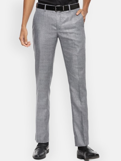

V Dot Men Grey Textured Skinny Fit Formal Trousers